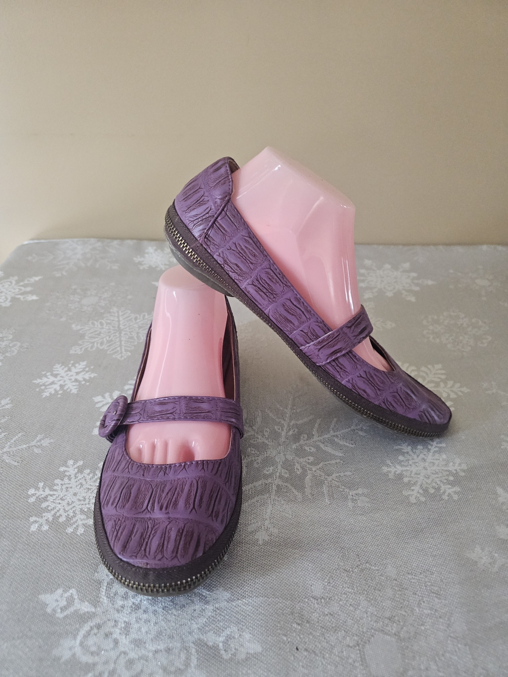 Purple Mary Jane Flats Nevada Zipper Detail Vegan Leather Sz 10M